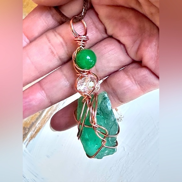 Handmade Pendant Sea Beach Glass, Necklace, Wire Wrapped Artisan 4226 Y - Picture 2 of 11